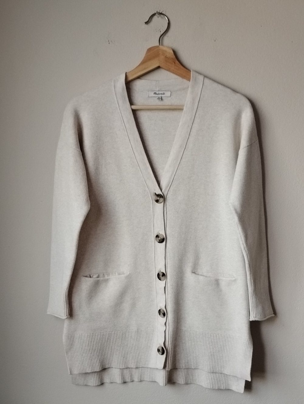 Madewell Cream Button-Up V-Neck Cardigan